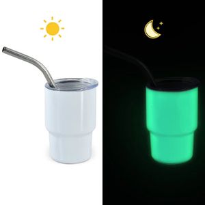 Glow in the Dark 3oz Sublimation Shot Glass Cup 90ML Wine Tumbler Double Wall Stainless Steel Shot Glass Non Vacuum With Lid