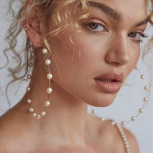 Stud white boho imitation pearl round circle hoop earrings female gold color big korean jewelry statement 230816