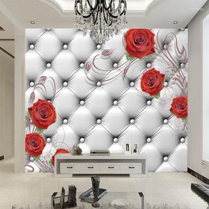 Tapeten im Großhandel rote Rose weiche Tasche 3d Wand PO Murals Tapete für Fernseh Hintergrund Wohnzimmer Wandbild Fresko Aufkleber