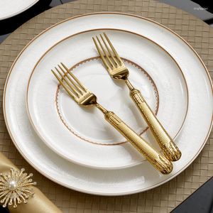Dinnerware Sets High Quality Japanese Tableware Gold Porcelain Fork Ceramic Plates Utensils Dinner Loza Y Platos Set Vajillas Kitchen