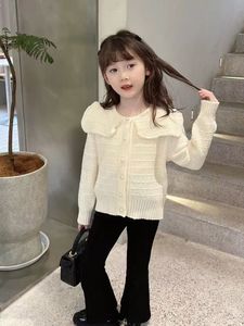 Pullover 2023 Girl Knit Cardigan Infant Autumn Princess Embroidery Mushroom Sweater Lotus Collar Girls Knitted Jacket Clothes 230815