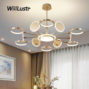 Iron Acrylic Molecular Pendant Lamp Creative Metal Ring Suspension Light Hotel Cafe Bar Dimmable LED Hanging Ceiling Chandelier