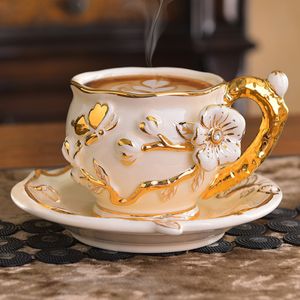 Mugs Porcelain Flower Cup and Saucer Latte Nordic Drinking Luxury Coffee Taza Ceramica Afternoon Tea Set YY50CS 230815