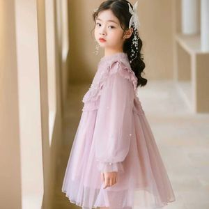 Flickans klänningar Girls 'Spring and Autumn Dress New Children's Princess Dress Baby Starry Sky Sequin Dress Children Hosting Performance