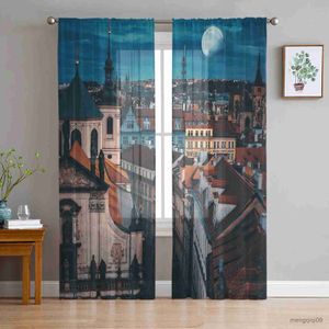 Cortina Night City Window Treatment Tulle Modern Curtains for Bedroom Sala de estar pura cortinas Home Hotel Coffee Store Decor R230816