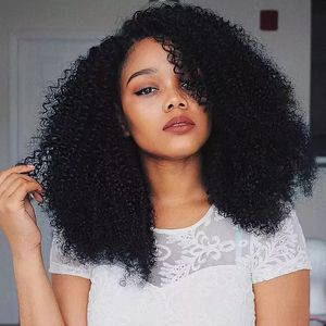 Afro kinky curly v del peruk för svarta kvinnor brasilianskt mänskligt hår afro ingen löv ut tunn del 130%densitet inget lim