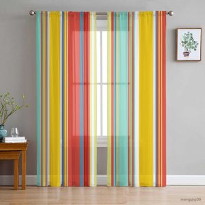 Curtain Colorful Stripes Sheer Curtains for Living Room Printed Tulle Window Curtain Luxury Home Balcony Decor Drapes R230816