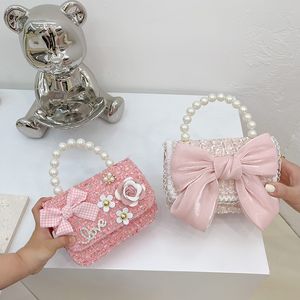 Rucksäcke Kinder Rucksack Girls Kinder koreanische Wollbow Perle Handtasche süße schöne süße Prinzessin Messenger -Tasche für Mädchen 230816