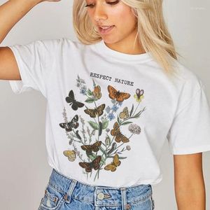 Frauen T-Shirts Schmetterlinge Blumendruck weibliche Vintage-Hemd lässig Kurzarm ästhetische grafische T-Shirts süße Frauen T-Shirts Damen Tops