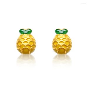 Stud Earrings 24K Yellow Gold Women Cute Sweet Pineapple 999