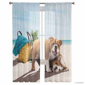 Gardin strand ananas djur bulldog spela ren fönster gardin för sovrum draperar hem tyll gardiner för vardagsrum chiffong gardiner