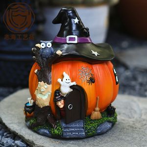 Obiekty dekoracyjne figurki Halloween czarownice Dom Dom Dom Ornamenty ogrodowe Luminous Dekoracja świąteczna żywica rzemieślnicza Home Akcesoria 230815