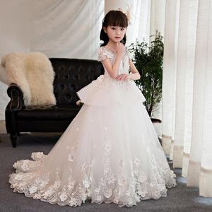Kız Elbiseler Şeffaf Dantel Baskılı Prenses Çiçek Elbise Düğün Partisi Güzellik Pageant Ball İlk Cemaat Rüya Çocuk Hediyesi