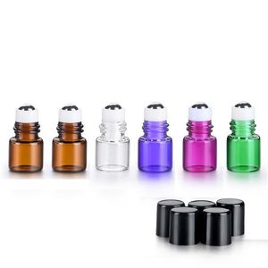 1 ml Micro Mini Colorful Glass Roll-On-flaskor med rostfritt stålrullbollar 1/4 DRAM DIY prov Test Roller Essential Oil Viage Cont Naim