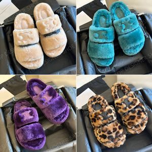 Lyxpäls tofflor ull tofflor kvinnor trendiga päls slider designer fluffy shearling vinter bekväma hem utomhus tofflor loafers 35-40 låda