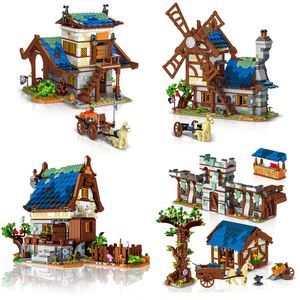 Diğer oyuncaklar 50101 Ortaçağ Town Pazarı Smithy City Retro Yelceleme Evi Sokak View Bloklar Model Bina Tuğlaları Çocuklar Hediye 230815