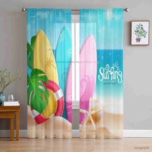 Занавес Summer Beach Surfboard Sure Curtains for Living Room Print Printed Tule Window Curten Luxury Home Balcony Decor Crapes R230816