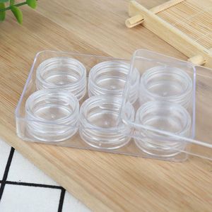 Round Mini 3g 5g 6pcs in plastic box PS Transparent Clear Plastic Cosmetic Jars Empty Sample Container for Eye Cream, Eye Shadow Blrpj