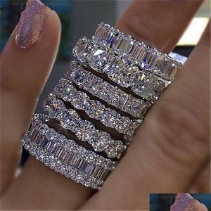 Yan Taşlarla 925 Sterling Sier Band Eternity Ring Kadınlar için Büyük Hediye Bayanlar Aşk Toptan Lots Bk Takı Damlası Teslimat DH7VA