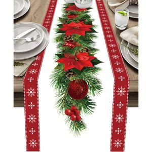 Table Runner Safflower Pine Leaves Christmas Table Runner Xmas Table Flag Cover Navidad Natal Gifts Christmas Decor Year 2024 Tablecloth 230815