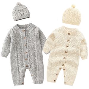 Rompers Autumn Born Girl Boy Sticked Jumpsuits Outfits Winter Baby Rompers Caps Clothes Sets Long Sleeve Toddler Spädbarnsoveraller 2st 230816