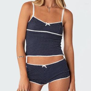 Kvinnors spårningsdräkter Polka Dot Mönster 2 stycke Set Women Vintage Crop Tops Camis Micro Shorts Casual Matching Suit Female Kawaii Lounge