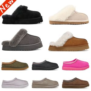 2023 Дизайнер ботинки Tasman Slippers Каштановый меховой мех пушистые слайды Shearling Tazz Women Men Ultra Mini Platform Slip-On Sleas