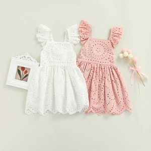 Kleidungssets Neugeborenes Babykleidung Mädchen Sommerkleid Einfarbig Ausgehöhlter Quadratischer Ausschnitt Fliegende Ärmel Kinderkleidungsset 1-5 Jahre