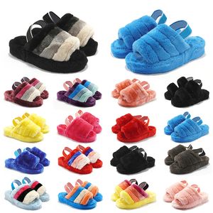 Women Fur Fluffy Slides slippers Fuzzy Designer Plush Sandal Fashion Fabric warmth Ladies Sandals Furry Yellow Brown Grape Brick Red Black White Winter size 36-44