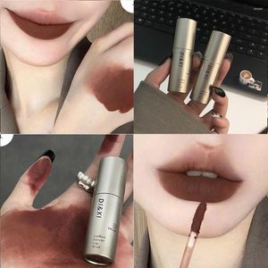 Läppglans Small Silver Tube Matt Glaze Retro Red Brown Tone Lipstick Waterproof Smooth Velvet Korean Cosmetics Makeups