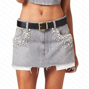 23 Summer Women Designer kjolar Bomull Denim Miniskirt med bokstäver Girls Female Vintage Milan Runway Brand High End Custom Crystal Beads Designer Hot Dress Outwear