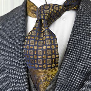 F22 Multicolor Brown Gold Yellow Navy Blue Floral Mens Ties Slits Fickan Square 100% Silk Jacquard Woven Tie Sets2674
