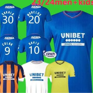 2023 2024 GLASGOW RANGERS MAGLIA DI SCALCE CASA BLU Blue Sakala Kent Tavernier Morelos Colak Hogan Shit da calcio da calcio Kit Kit Fan Fan Player Versione Camiseta De