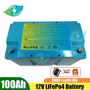 Solar LifePO4 Batterie 12V 100AH ​​für RV Golfwagen Langlebige Energiespeicher Lithiumbatterie+ 10A Ladegerät
