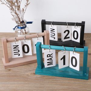 Creative desktop flip card perpetual calendar Wooden retro art calendar office desk calendar decoration pieces