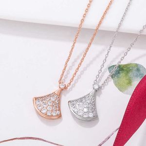 Fashion Bvlgr jewelry brand designer women's accessories high version small skirt Necklace female 925 silver full diamond small fan Pendant Light luxury and simple