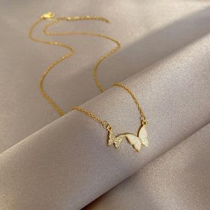 Hänghalsband trenden glänsande utsökta dubbla fjäril halsband guld färg kvinnor temperament kassakedjan halsgåvor krage
