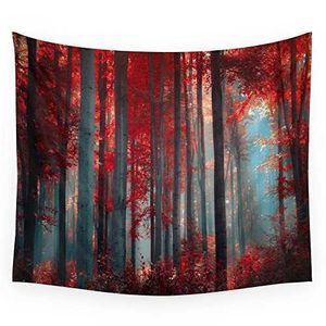 Wandteppiche, magische Bäume, roter Wald, bedruckter Wandteppich, Wandbehang, Bettdecke, Bettlaken, Überwurf, Tagesdecke, Wohnzimmer, Wandteppiche, Wohnheim-Dekoration