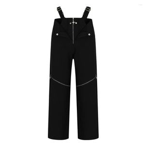 Herren Jeans Middle Reißverschluss Y2K Overalls Männer Frauen hohe Taille Bein öffnen Denim -Jumpsuit Hose schwarz