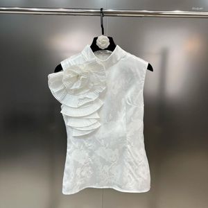Женские футболки T-футболка Borvemays Белая стенда темперамента воротничка с твердым цветом 3D Flow