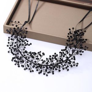 Hair Clips Fashion Handmade Black Vine Bridal Headpiece For Women Crystal Pearls Wedding Headbands