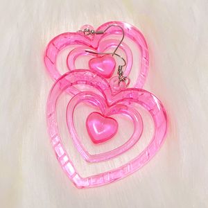 Brincos de Stud y2k Pink Hollowout Heart Moda coreana Kawaii Estética Harajuku Diy Love for Women 2000s Jóias 230816