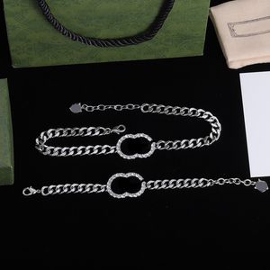 Brand Stainless Steel Necklace Personalized 925 Silver Bracelet Women Trendy Classic Hollow Thick Chain Party Jewelry Set