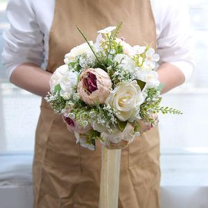 結婚式の花の人工牡丹ローズブーケ花嫁の花嫁介添人手作り花