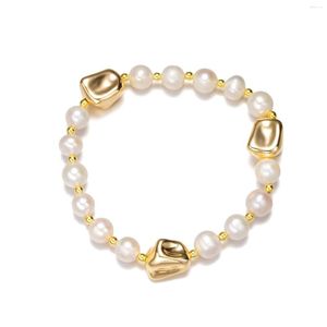 Strand Luxury Natural Freshwater Baroque Pearl Irregular Metal Accessories Bracelets For Women Fashion Girls Jewelry Gift