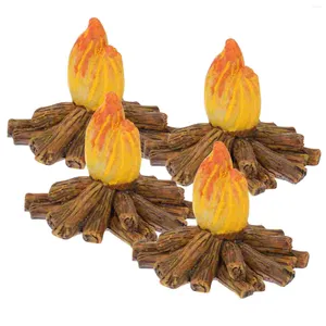 Garden Decorations 4 Pcs Resin Fire Toy Campfire Micro Camping Party Crafts Room Fake Bonfire Supplies Miniature Toys
