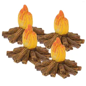 Decorações de jardim 4 PCs Resina Toy Fire Toy Campfire Micro Camping Party Crafts Room Fake Bonfire Supplies Miniatura Toys