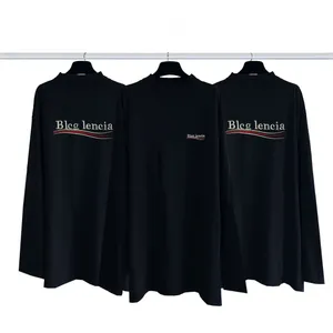BLCG Lencia unisex jesienne wysokie standardowe koszulki z długim rękawem Mężczyźni ciężka 100% bawełniana tkanina tkaniny umyte vintage retro pullover 85211