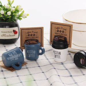 Creative simple coffee mug wooden message holder Desktop decoration Photo holder Business card note holder