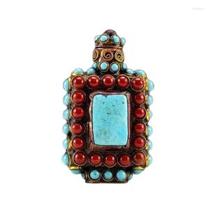 Figurine decorative cinesi vecchi tibet argento cloisonne perle bellissime bottiglie di tabacco da tabacco turchese